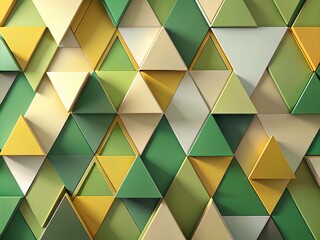 Poster - Abstract Geometric Pattern Featuring Triangles in Warm Beige, Vibrant Yellow, and Soft Green Tones, Perfect for Modern Art and Interior Design Inspirations