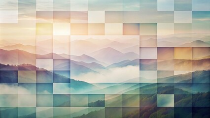 Poster - Abstract Geometric Pattern of Overlapping Pastel Squares Creating a Soft and Dreamy Landscape with a Harmonious Color Palette for Modern Interior Decor and Artistic Projects