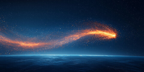 Fototapete - Abstract shooting star on a clean night-sky background, with a subtle trail of sparks.