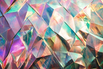 Poster - Holographic vinyl texture with geometric patterns reflecting light in vibrant colors