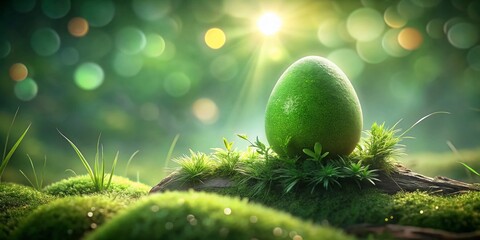 Poster - Abstract Green Egg - A Conceptual Exploration of Nature’s Curves and Colors with a Focus on Organic Forms and Textures in an Enigmatic and Surreal Setting