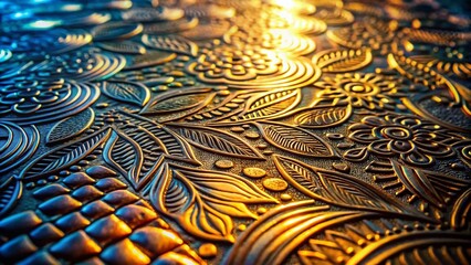 Poster - Abstract Metallic Surface with Intricate Etching: A Study of Light, Texture, and Form in Contemporary Art
