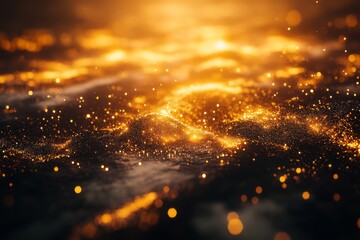Poster - Mesmerizing texture of light flares creates a warm glow across an enchanting surface at twilight
