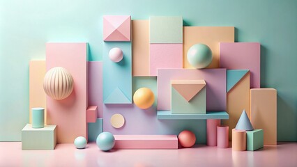 Poster - Abstract Pastel Geometric Shapes Forming a Minimalist and Modern Background Ideal for Various Design Projects and Creative Applications in Digital and Print Media