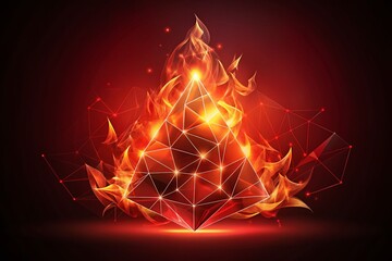 Poster - Abstract Red Flame of Fire Silhouette Art with Triangular Shapes for Modern Design and Digital Backgrounds, Evoking Passion and Energy in Creative Projects