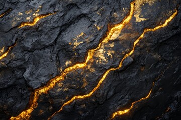 Poster - Molten gold river flowing over dark stone surface creating a stunning contrast of colors and textures