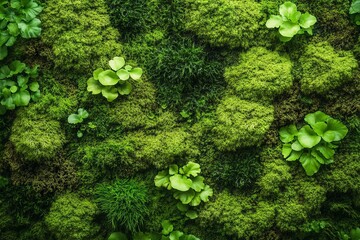 Poster - Moss-covered tree bark adorned with lush greenery showcasing nature's vibrant textures in a tranquil forest setting