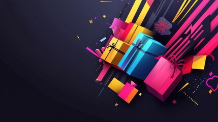 Poster - Vibrant gift boxes in abstract style digital art colorful background modern environment creative perspective
