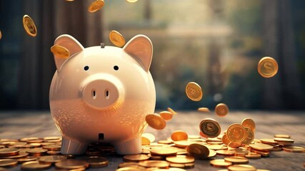 Poster - Golden Piggy Bank Overflowing with Coins 