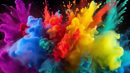 Poster - Abstract Explosion of Color: A vibrant burst of color erupts against a black background, capturing the dynamic energy of creative expression. The swirling hues create a captivating visual experience.