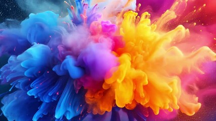 Poster - Vibrant Color Explosion: Abstract art featuring a mesmerizing explosion of colorful inks in shades of blue, purple, yellow, and pink. Perfect for projects needing a dynamic and energetic feel. 