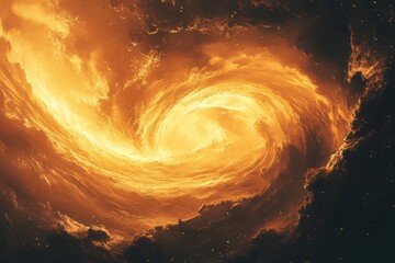 Poster - Swirling molten gold vortex creating an awe-inspiring display of light and movement in a cosmic setting