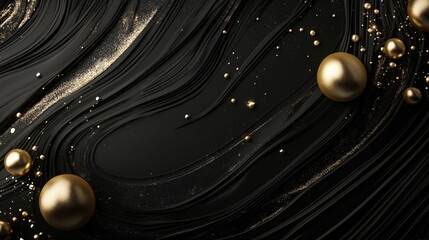 Poster - Elegant black and gold abstract art modern interior digital artwork luxurious setting close-up view contemporary design