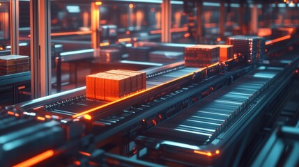 Aufkleber - automated package sorting modern warehouse digital art industrial environment aerial view efficiency