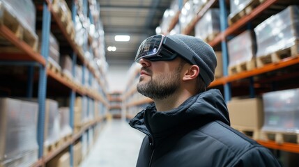 Poster - Enhancing warehouse efficiency with vr technology industrial setting visual content futuristic viewpoint innovation concept