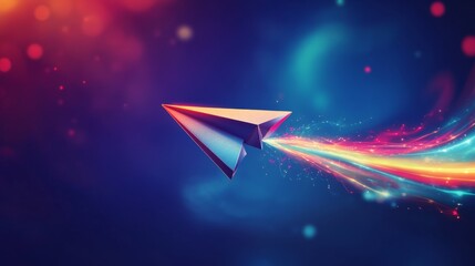 Poster - Dynamic paper airplane flight digital space graphic art vibrant background aerial perspective motion concept for creativity