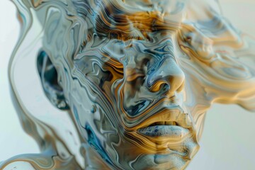 Poster - A close-up image of a distorted face with swirling patterns, A face distorted and twisted in a surreal manner