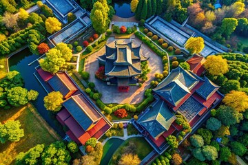 Poster - Aerial View of an Innovative Hangee Design Concept Showcasing Elegance and Functionality in Modern Architecture with Unique Shape and Color Combinations for Inspirational Spaces