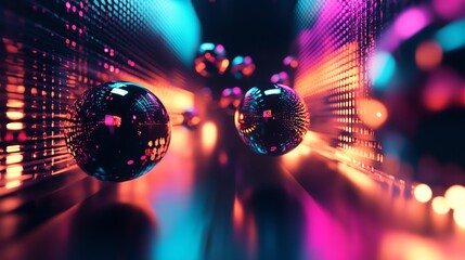 Wall Mural - a 3d render of a futuristic, colorful scene with glowing lights and spheres.
