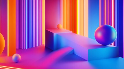 Poster - Vibrant neon abstract art installation digital studio 3d render modern aesthetic high-contrast colors visual concept