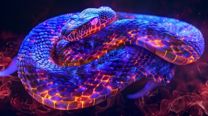 Canvas Print - Vivid neon snake illustration  a modern and striking digital art interpretation of a serpent