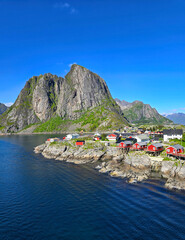 Wall Mural - hamnoy reine, lofoten islands, norway, picturesque fishing village and majestic mountains