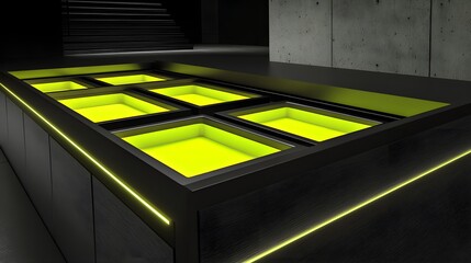 Poster - Illuminated modern display table contemporary gallery digital art minimalistic space aesthetic perspective