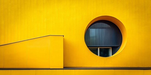 Poster - Architectural Elements Featuring a Black Circle Within a Yellow Circle on a Vibrant Yellow Background, Evoking Modern Minimalism and Artistic Expression in Design