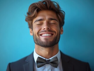 Confident businessman with a suit and a smile in a studio background, He looking at the camera