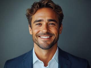 Confident businessman with a suit and a smile in a studio background, He looking at the camera