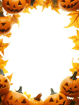 An elegant Halloween frame with pumpkins, isolated on a transparent background, perfect for Halloween, autumn, or spooky-themed designs.
