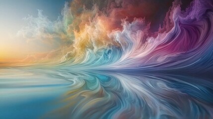 Poster - Dynamic wave of color shifting tones at serene ocean abstract art vibrant environment artistic perspective