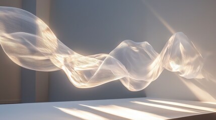Poster - A flowing ribbon of light gracefully rising and falling indoor space digital art minimalist setting artistic perspective