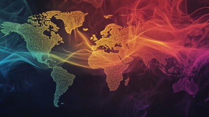 Leinwandbilder - Global map with soft glow abstract background digital art creative environment vibrant colors for visualization