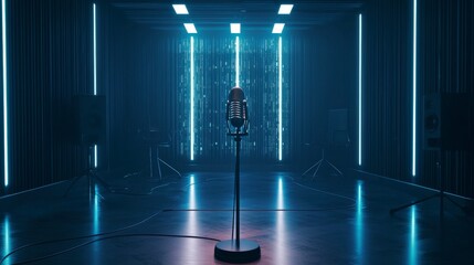 Poster - Captivating digital narration studio with microphone modern setting professional environment artistic viewpoint