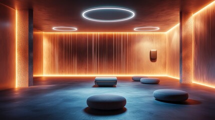 Poster - Modern soundproof room with soft lighting for relaxation minimalist design tranquil environment indoor space