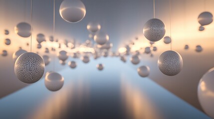Fototapete - Rhythmic light dots pulsing in a modern space digital art installation serene environment abstract viewpoint