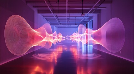 Poster - Dynamic sound waves visualization modern gallery digital art abstract environment perspective view innovative concepts