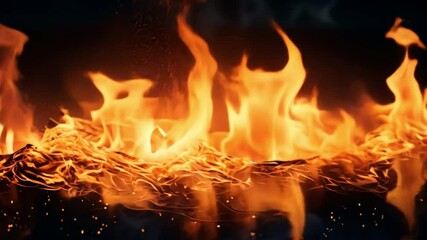 Aufkleber - Inferno: Fiery blaze consuming papers, intense orange and yellow flames against a dark background.  A dramatic, high-resolution image perfect for illustrating concepts of destruction, power.