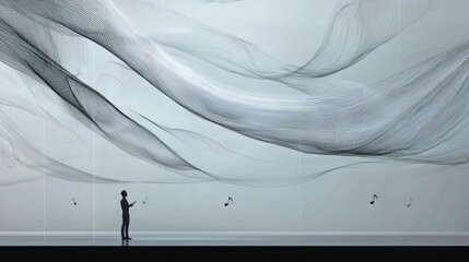 Poster - Visualizing rhythmic speech through sound waves contemporary space digital art minimalistic setting artistic perspective