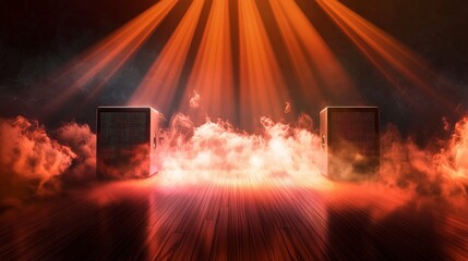 Aufkleber - Sound waves emanating from an open stage concert hall digital art vibrant environment dramatic viewpoint power of music