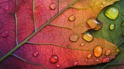 Wall Mural - close up of water droplets on a leaf.