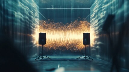 Aufkleber - Sound waves visualization digital studio creative art high-tech environment dynamic perspective clarity concept