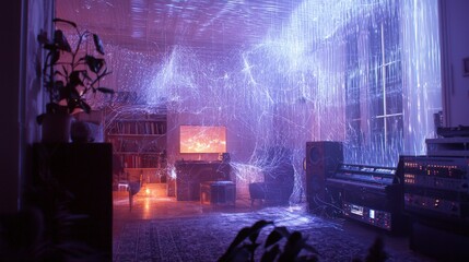 Leinwandbilder - Sound waves create enchanting light display home studio visual art cozy atmosphere indoor clear communication