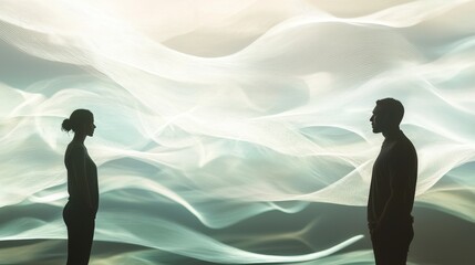 Aufkleber - Two individuals engaged in gentle dialogue abstract background digital art calm environment front view human connection
