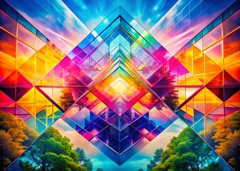 Poster - Bright and Colorful Geometric Shapes in a Playful Double Exposure Photography Composition, Evoking Creativity and Fun with Contrasting Vibrant Colors