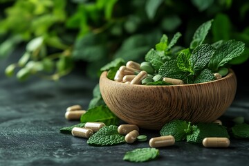 Wall Mural - Peppermint Herbal Supplements Wellness Background