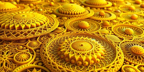 Poster - Bright Yellow Decorative Background in 3D Render with High Depth of Field for Creative Projects and Design Use, Ideal for Modern Aesthetics and Vibrant Visuals