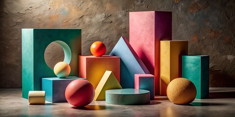 Poster - Captivating Abstract Geometric Shapes Enhanced by a Rich Textured Background for Modern Product Photography