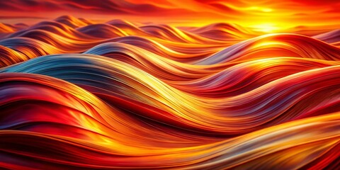 Poster - Captivating Abstract Image of Flowing Vibrant Waves in Shades of Red, Orange, and Yellow Creating a Stunning Visual Experience with High Depth of Field and Dynamic Color Play